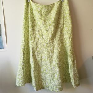 Kim Rogers Lime Green Botanical Print Tulip Hem Linen Midi Skirt